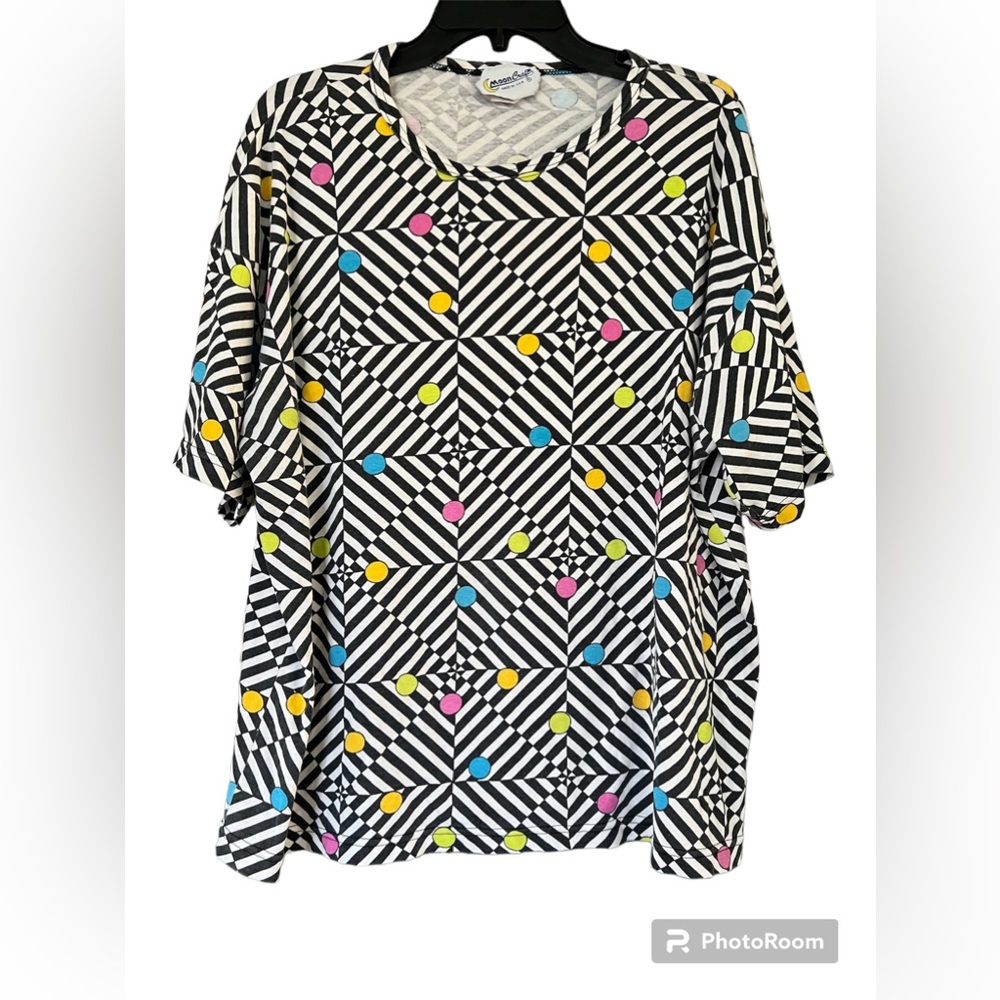 80's Mooncraft Trippy Striped Shirt With Dots